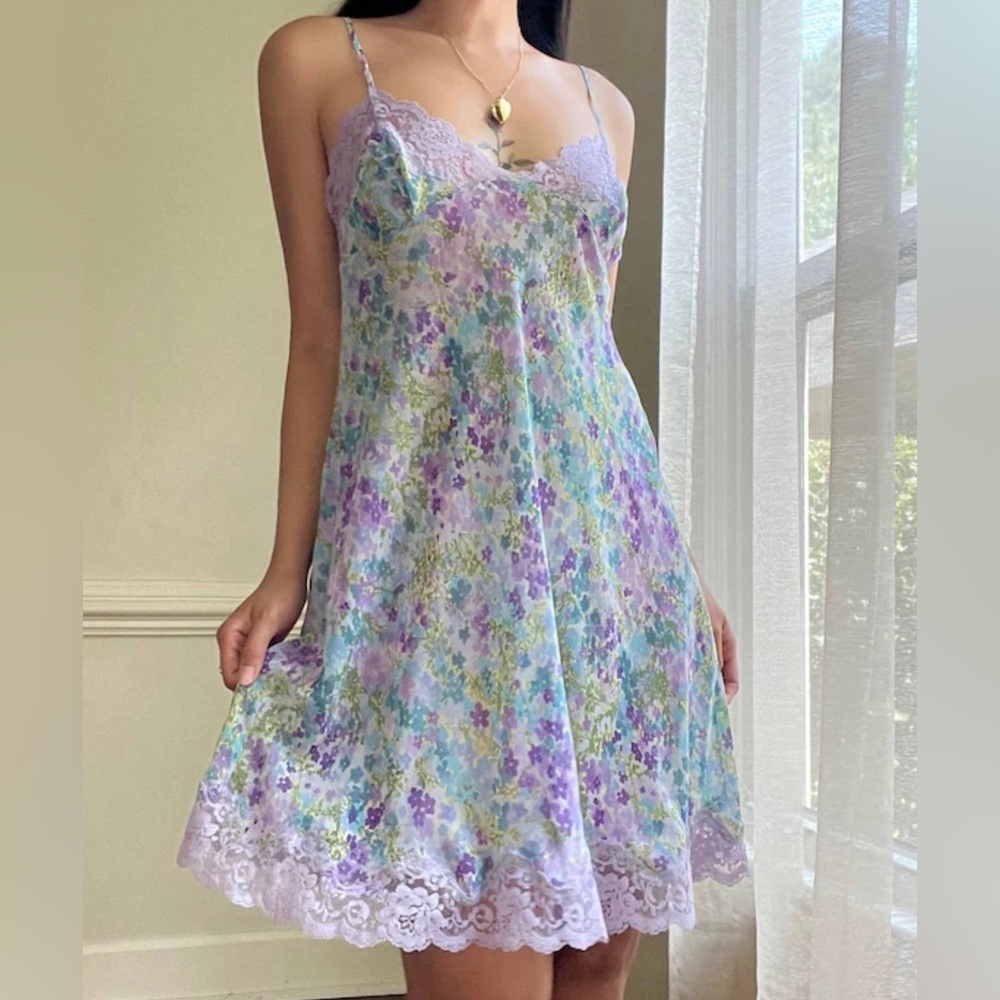 Victoria’s Secret delicate slip dress in lavender featuring multi floral…